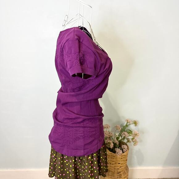 Cute vintage y2k purple tight lace pleated stretchy top - Picture 4 of 6